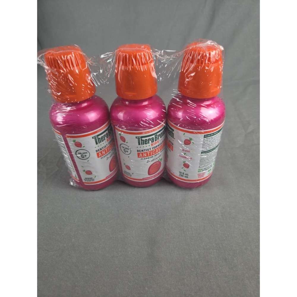 TheraBreath Kids Fluoride Mouthwash 3 Pack Strawberry Splash 10 oz Alcohol Free
